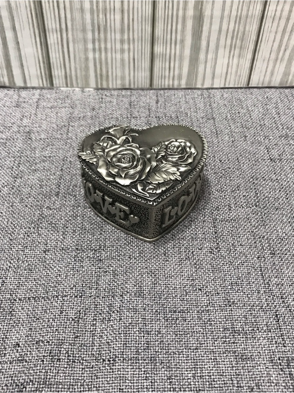 Small Vintage heart shaped pewter like trinket box